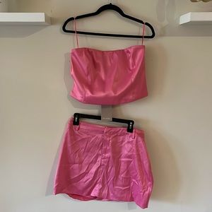 MESHKI STRAPLESS SATIN TWO PIECE SKIRT SET